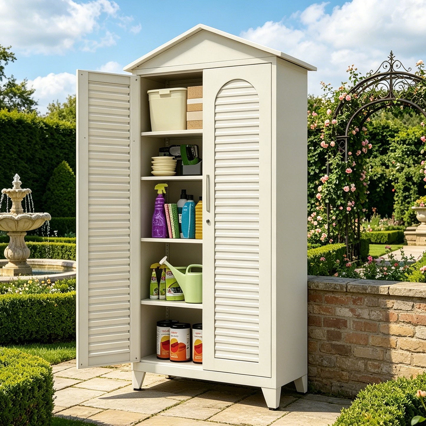 79-Inch Tall Metal Tool Storage Cabinet - Beige Steel Organizer