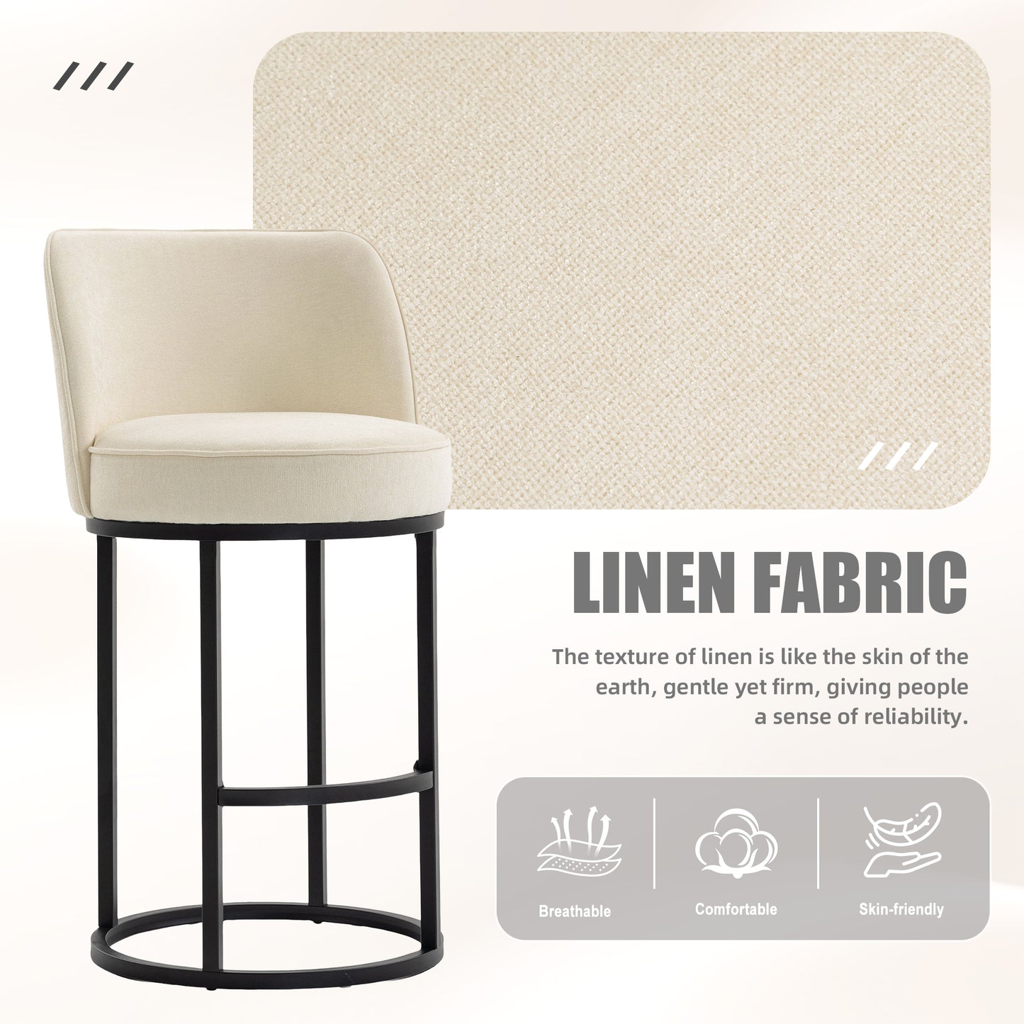 Counter Height Bar Stools Set of 2 - Modern Beige Upholstered