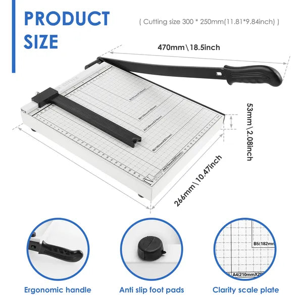 Heavy Duty Paper Cutter Trimmer with Safety Lock & Non-slip Base - Versatile Office & Craft Tool, Black