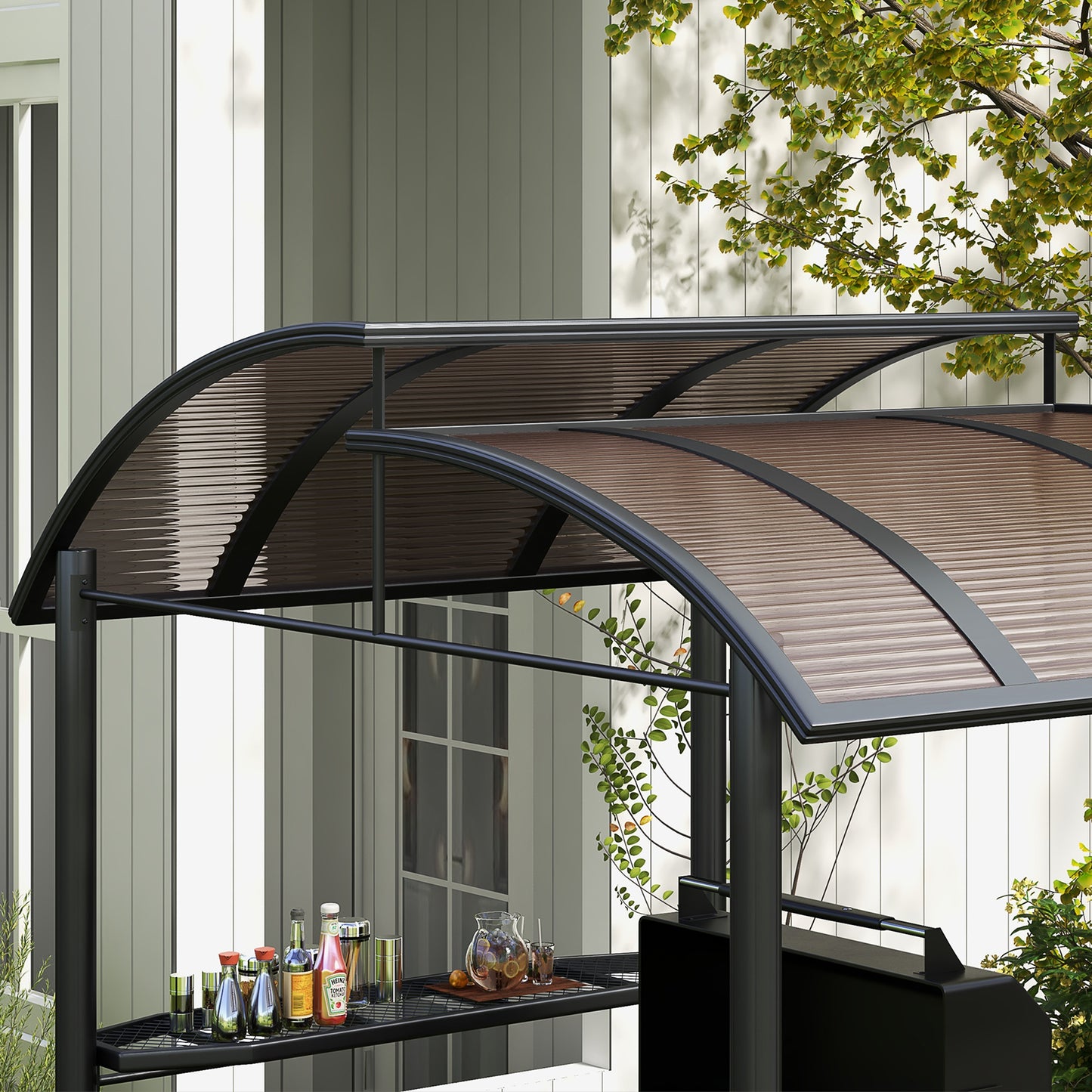 Outdoor Grill Canopy Gazebo with Vented Roof & Side Shelves