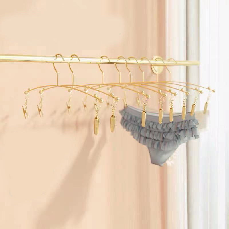 Drying Underwear Hanger with Clips - Non-Slip Metal Clothes Hook, Gold