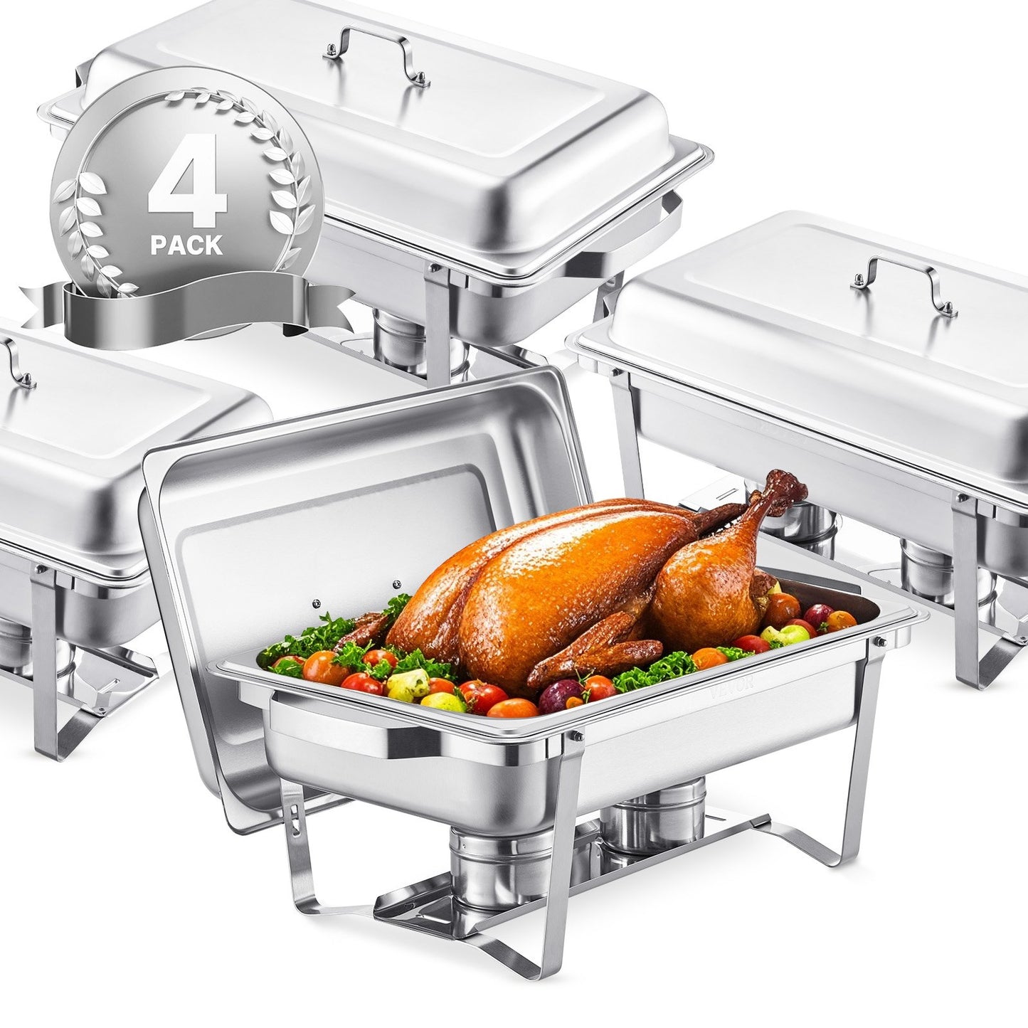 8 Qt Stainless Steel Chafing Dish Buffet Set - 4 Pack
