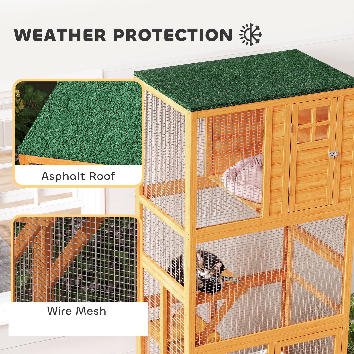 74-Inch Wooden Outdoor Cat House Catio Enclosure with Perches - Orange