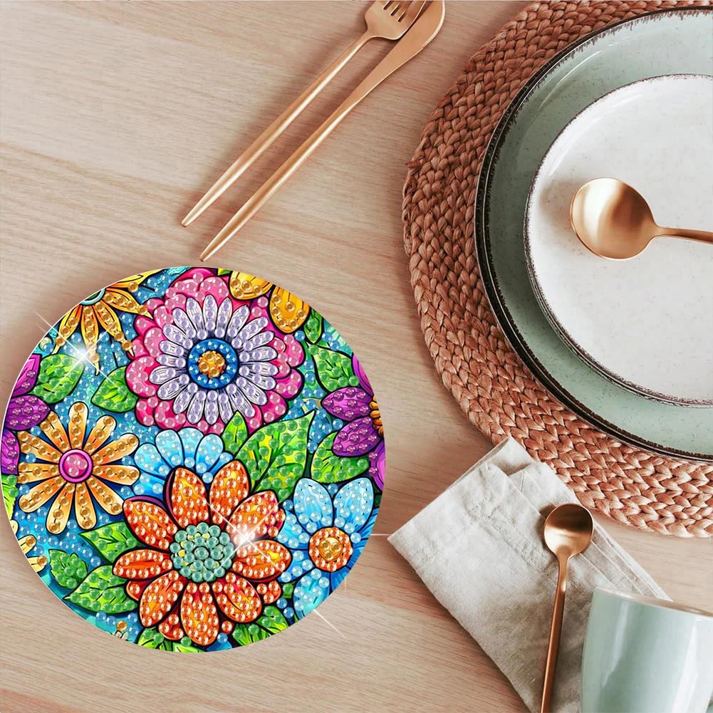 16 Pcs Diamond Art Coaster Kit - Colorful Plastic Design