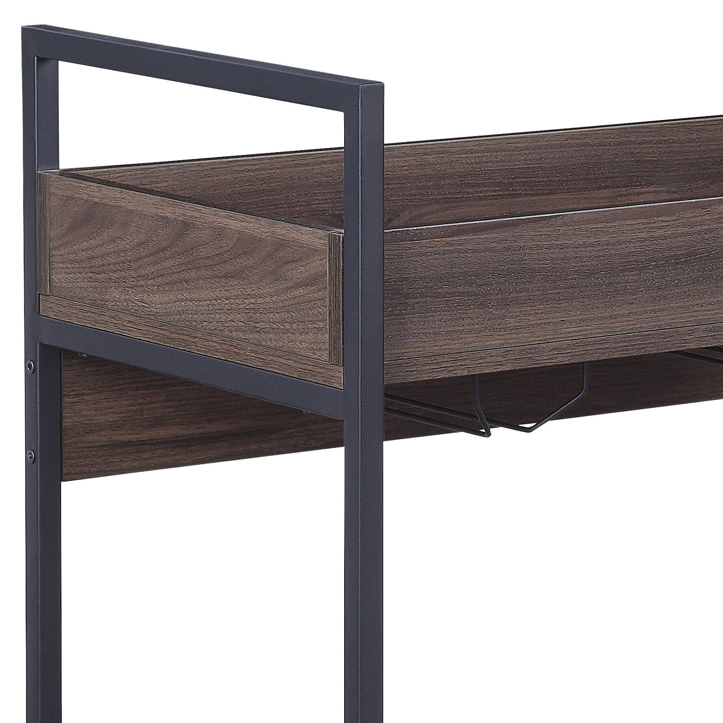 Walnut & Black Finish Serving Cart with 2-Tier Shelf