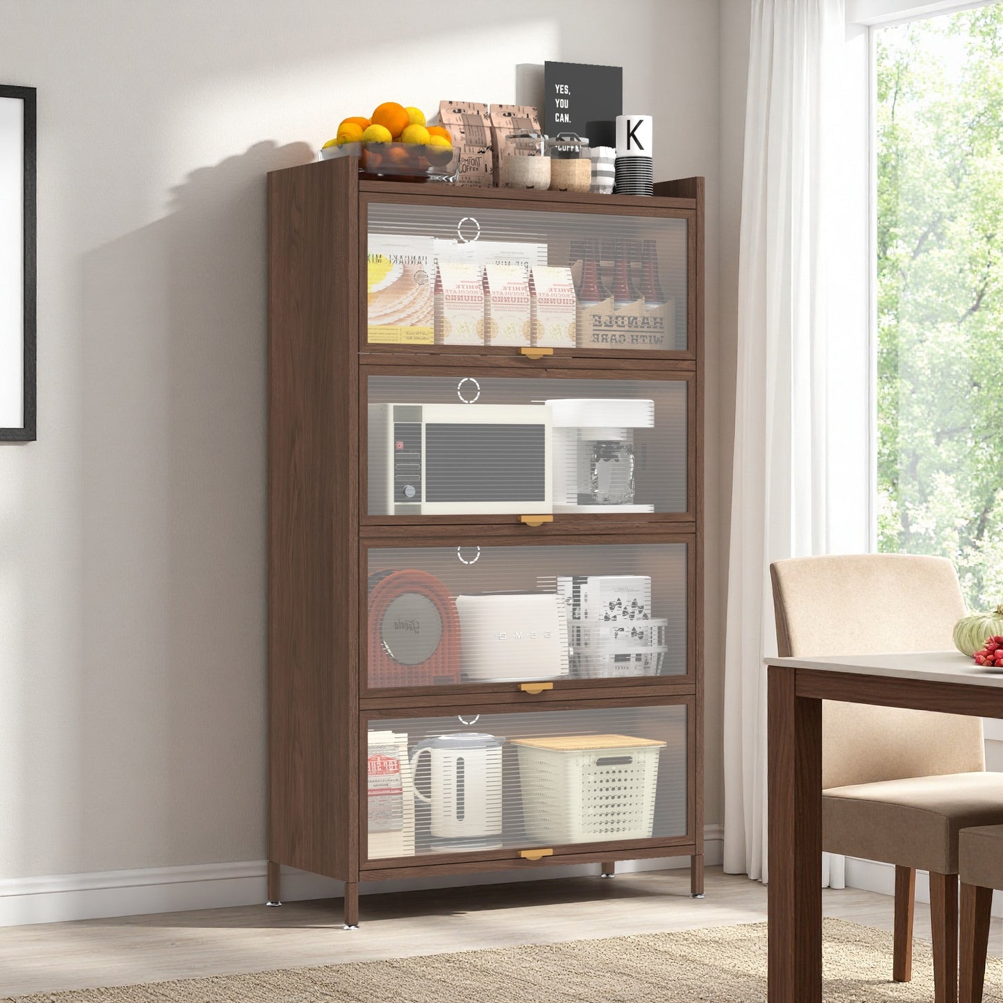 57'' Tall Metal 4-Door Storage Cabinet - Walnut