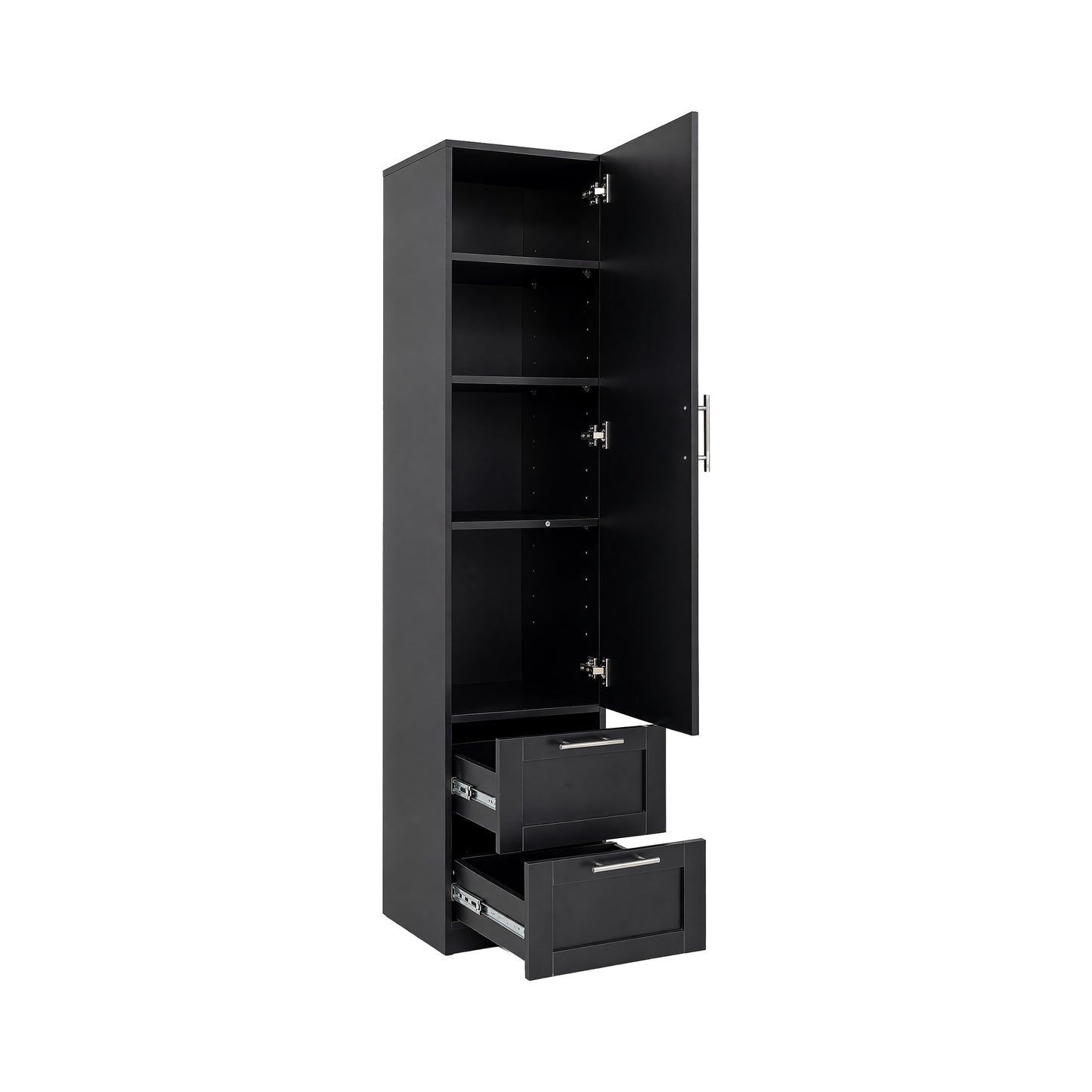 Tall Kitchen Storage Cabinet with 1 Door & 2 Drawers - Black