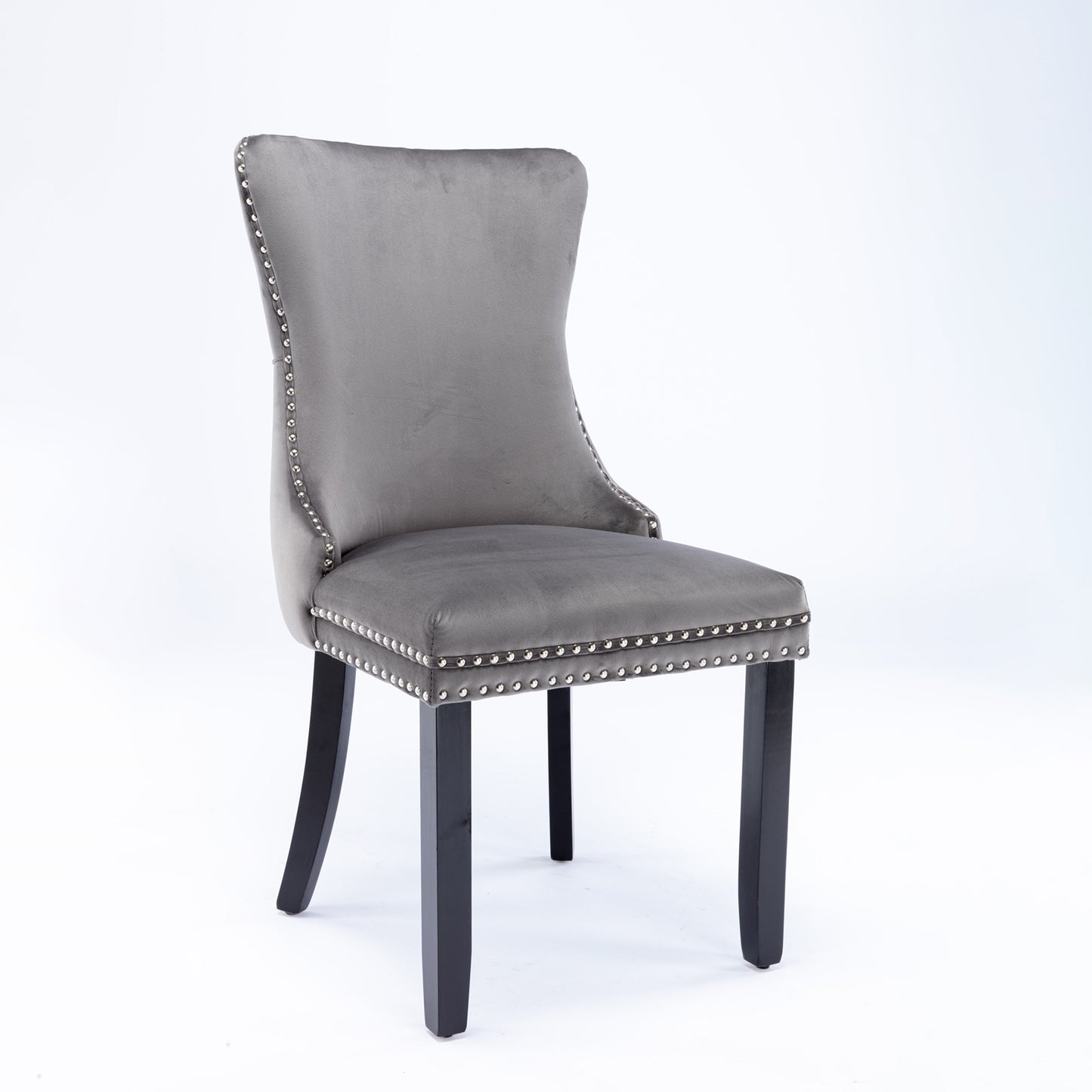 Upholstered Wing-Back Dining Chairs Set of 2 - Gray Velvet