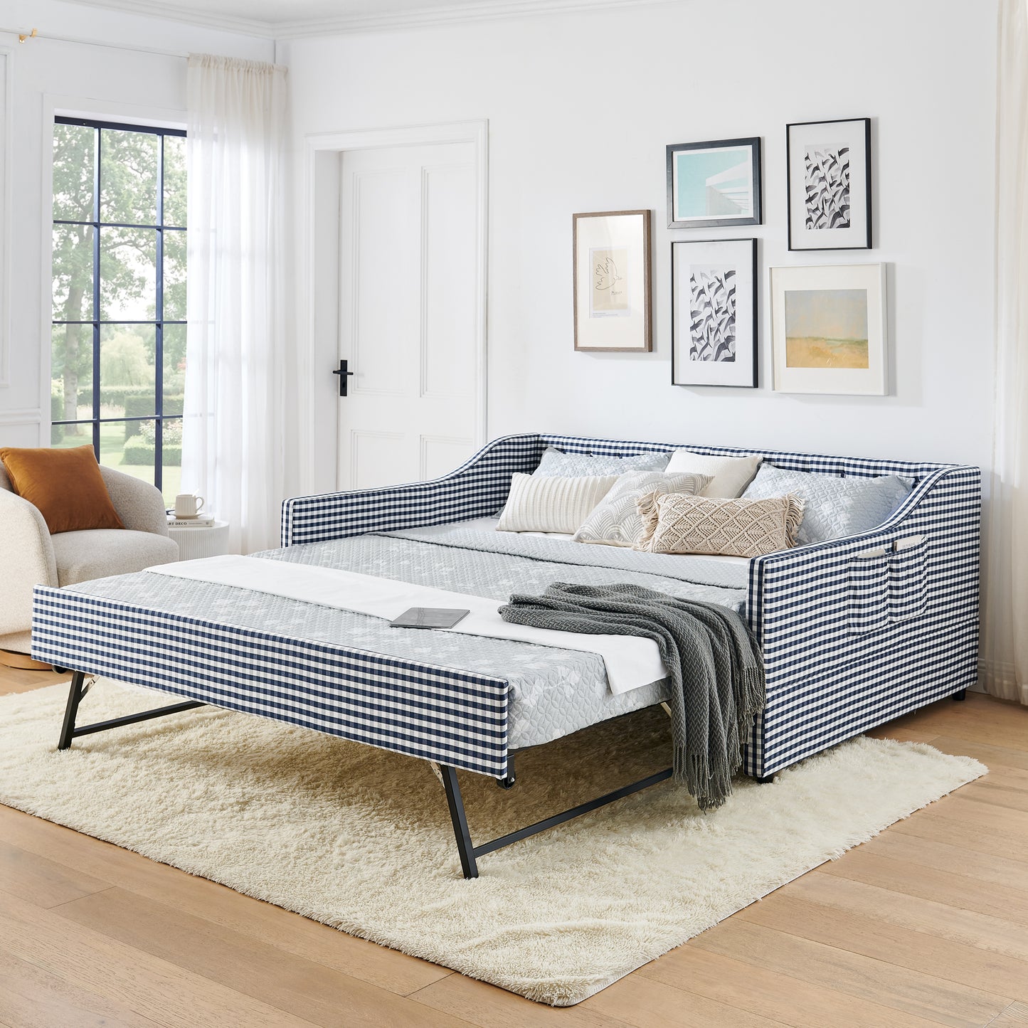 Full-Size Upholstered Daybed with Trundle & Storage - Dark Blue