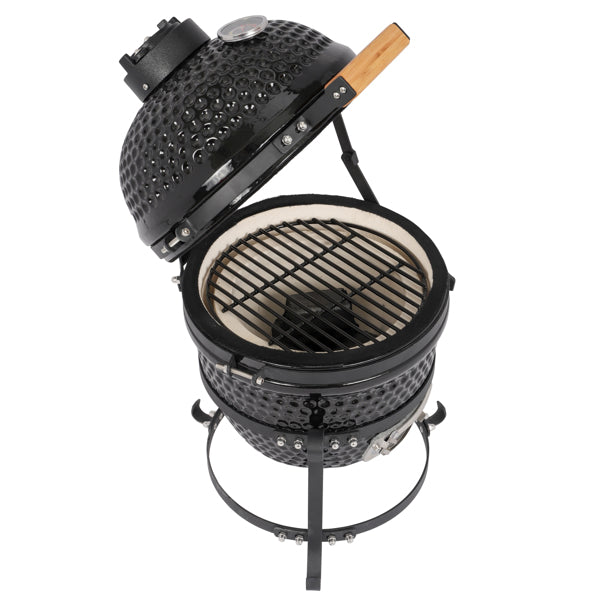 13in Round Charcoal Ceramic Grill Black for Outdoor Barbecue