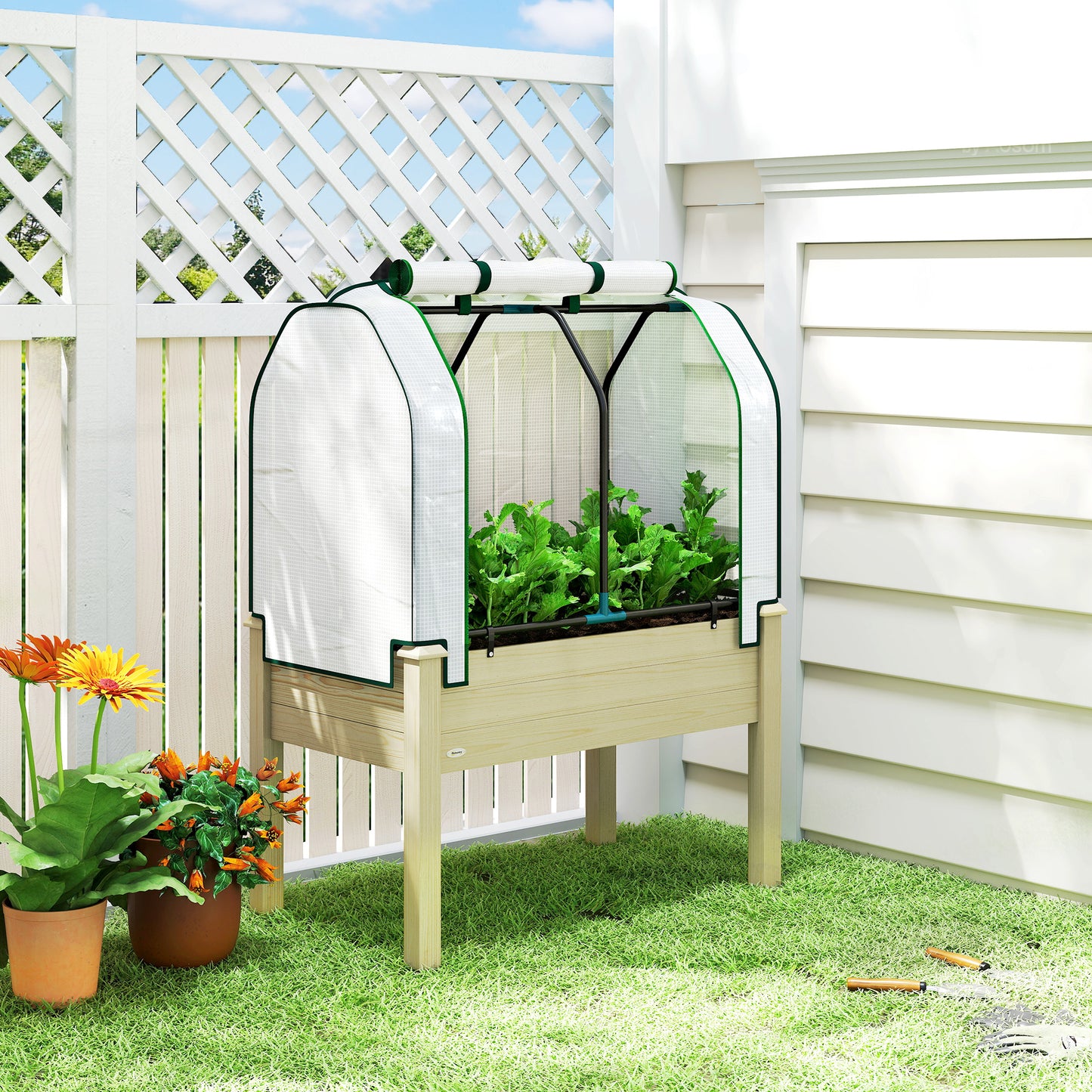 Outdoor Raised Garden Bed with PE Greenhouse Cover - 35x22x47 Inches