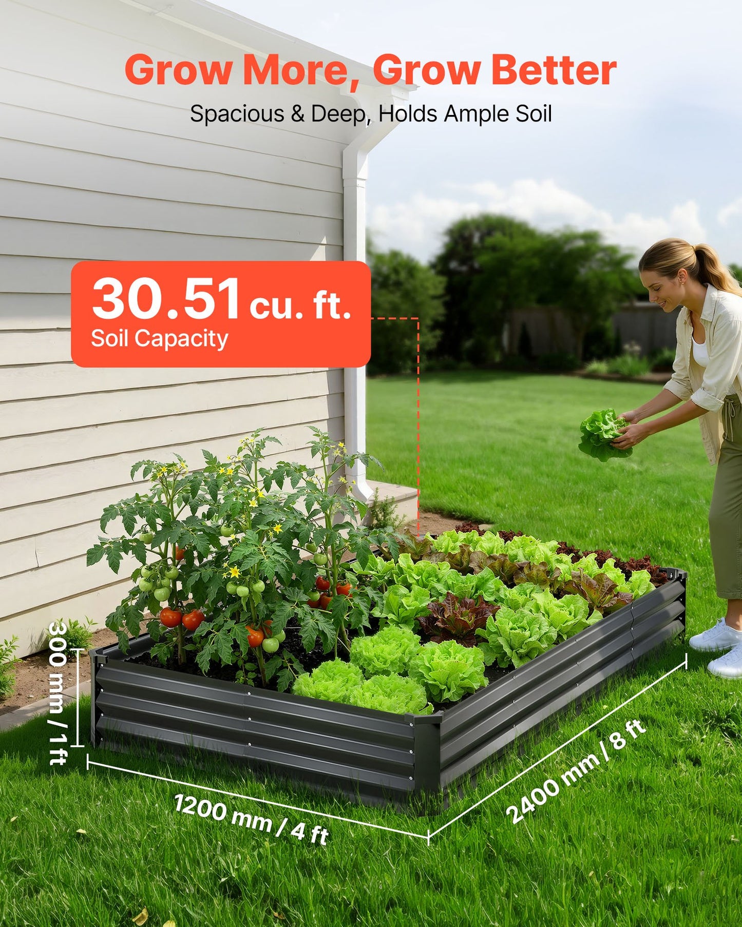 Black Galvanized Raised Garden Bed 8x4x1 Ft Outdoor Planter Box Kit with Gloves