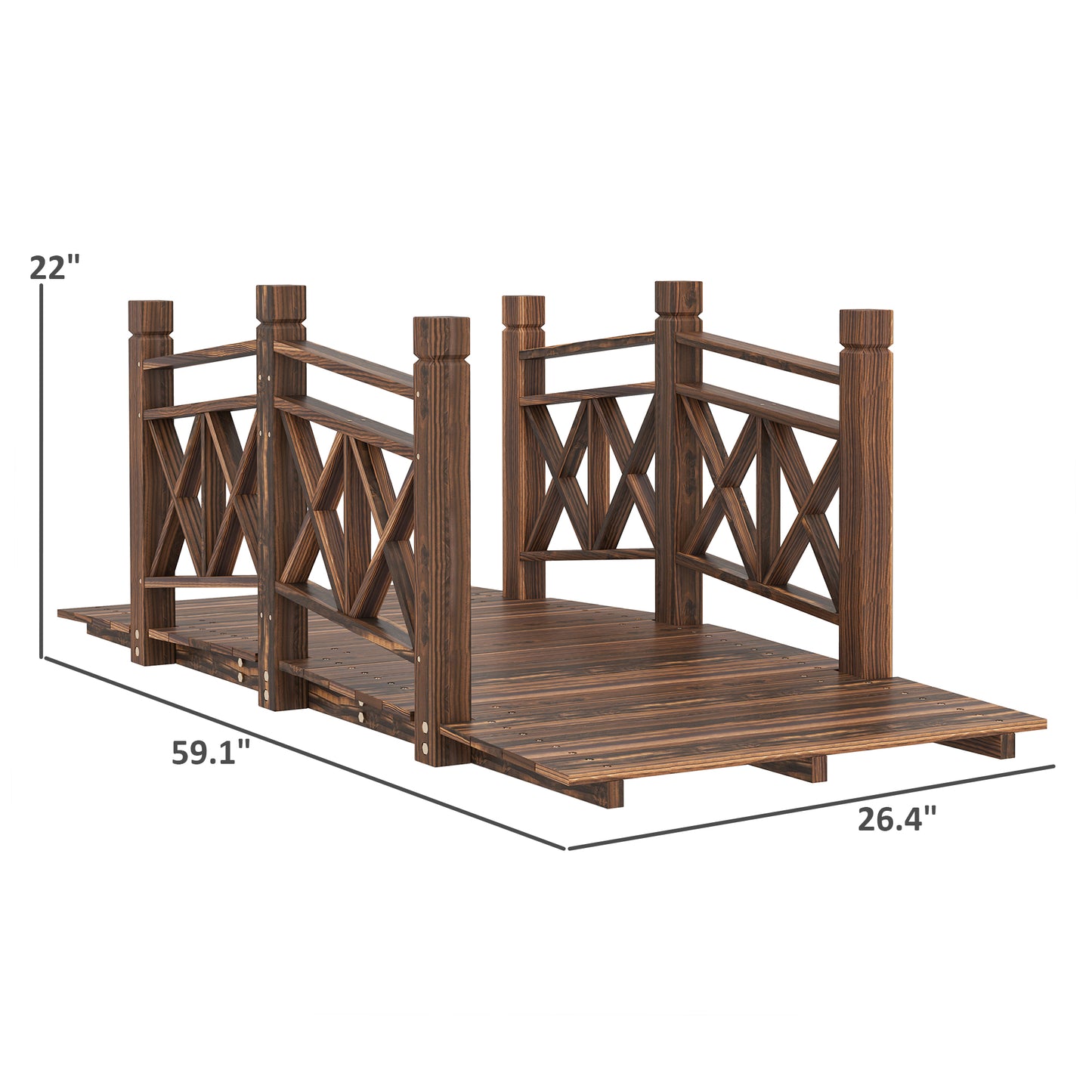 5 ft Wooden Garden Bridge for Ponds and Streams - Rustic Outdoor Footbridge
