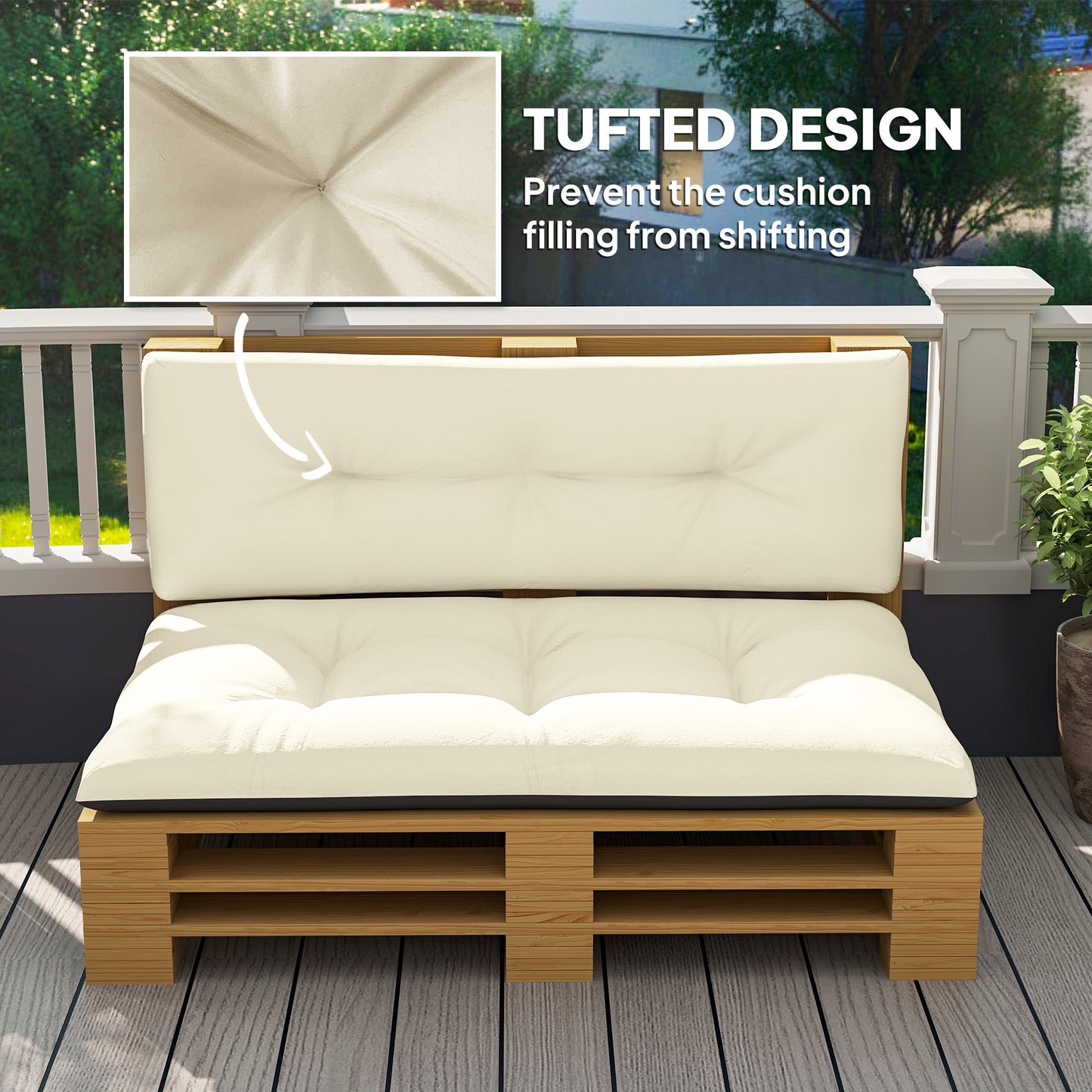 Tufted Outdoor Cushion Set - 2-Seater, Cream White, 3.9" Thick