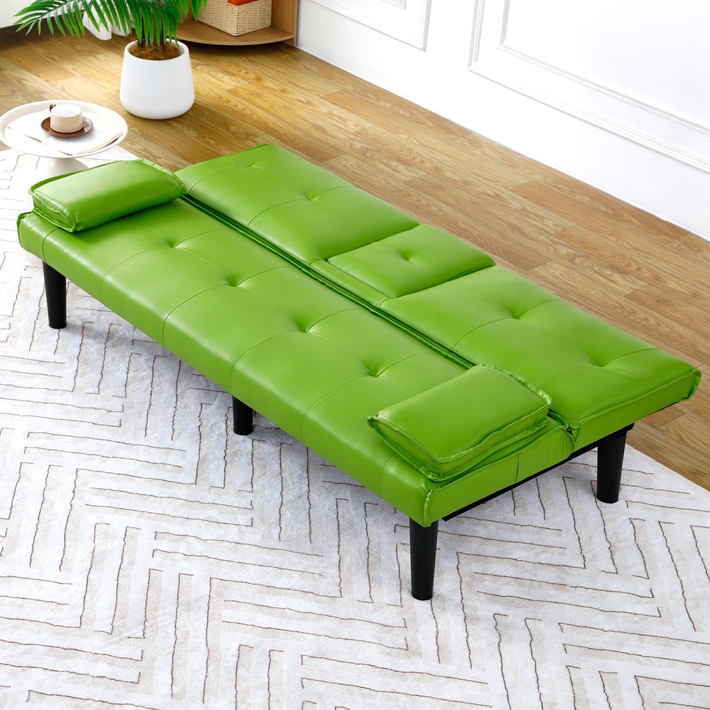 67-Inch Green PVC Multi-Functional Sofa Bed with Cup Holder