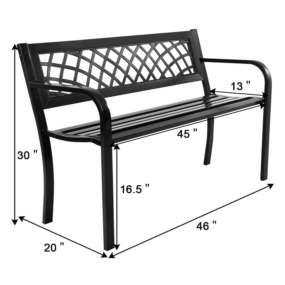 Outdoor Bench with Steel Frame and PVC Backrest