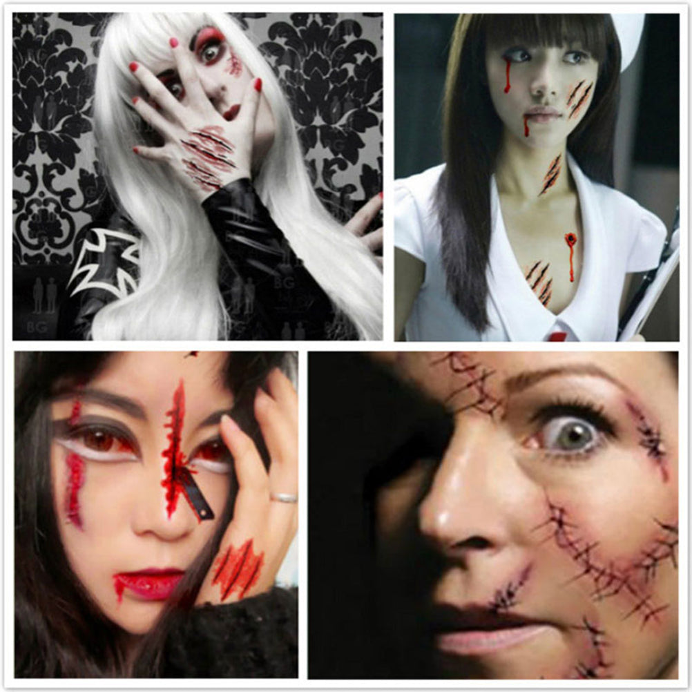 Realistic Temporary Scar Tattoos - Bloody Wound Face Decals for Halloween