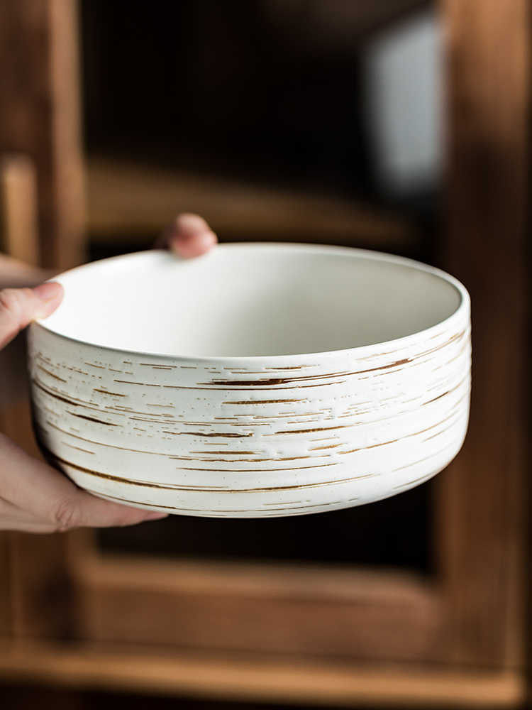 Large Capacity Ceramic Fruit Salad Bowl - Round Kitchen Tableware, Multiple Colors