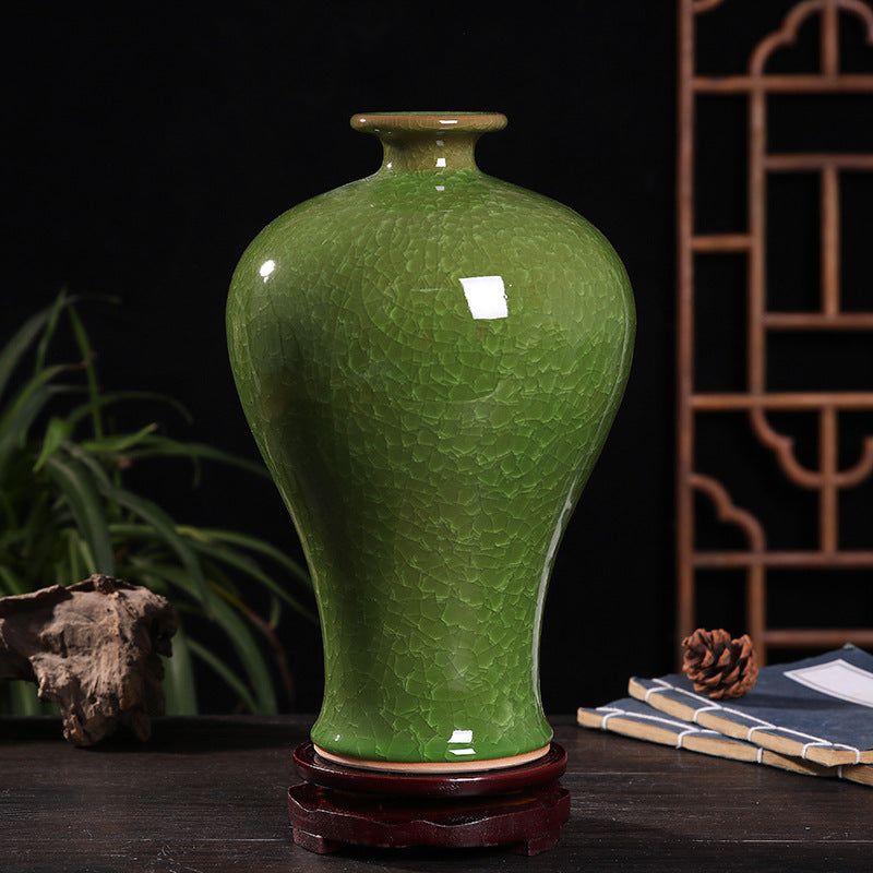 Flower Arrangement in Ceramic Vase – Handmade Green Porcelain Home Decor