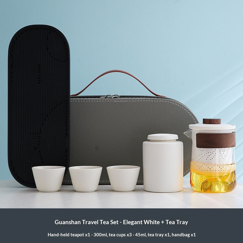 Outdoor Travel Tea Set with Canister Tray & Caddy - Portable Ceramic Tea Kit