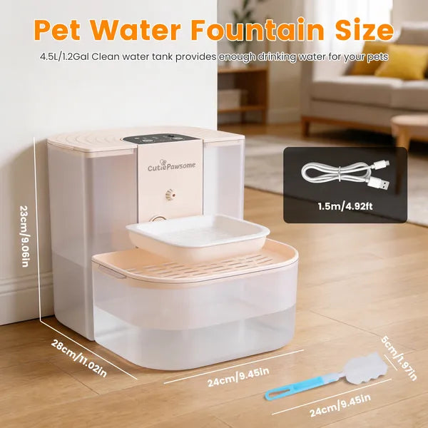 Automatic Pet Water Fountain 4.5L for Cats & Dogs - Self-Refill, Rechargeable, Adjustable Volume