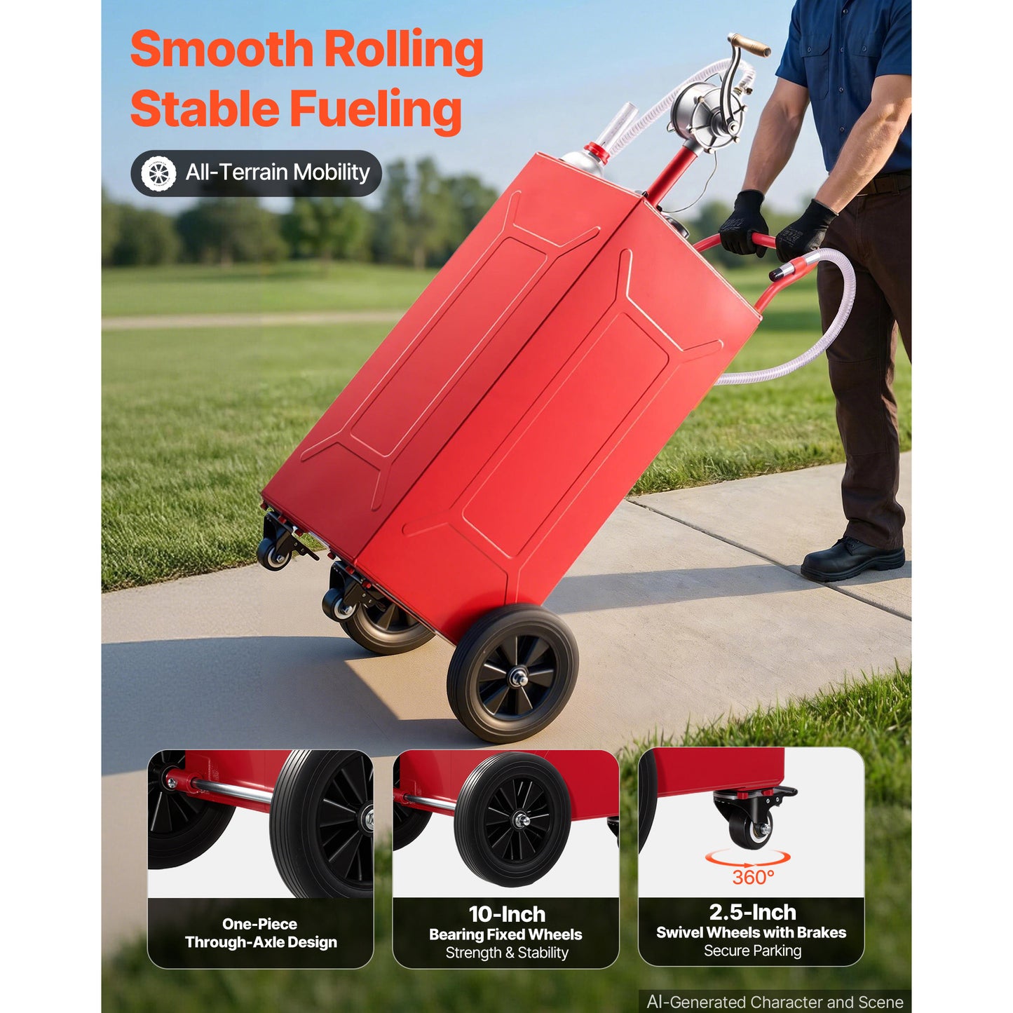 30 Gallon Fuel Gas Caddy with Manual Pump & Wheels - Portable Gasoline Diesel Tank
