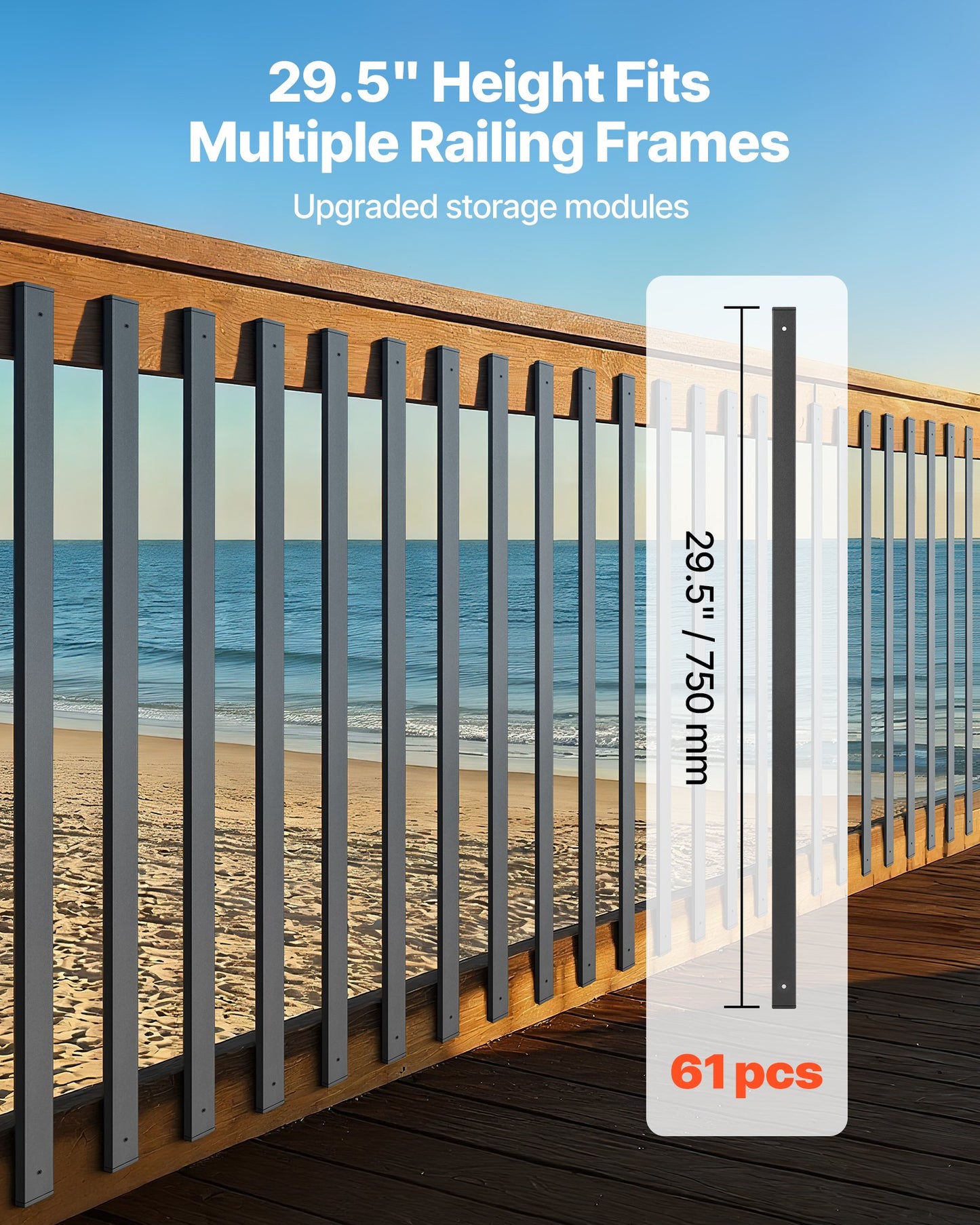 Galvanized Steel Deck Balusters - Black 29.5 In Stair Railing Spindles with End Caps & Screws