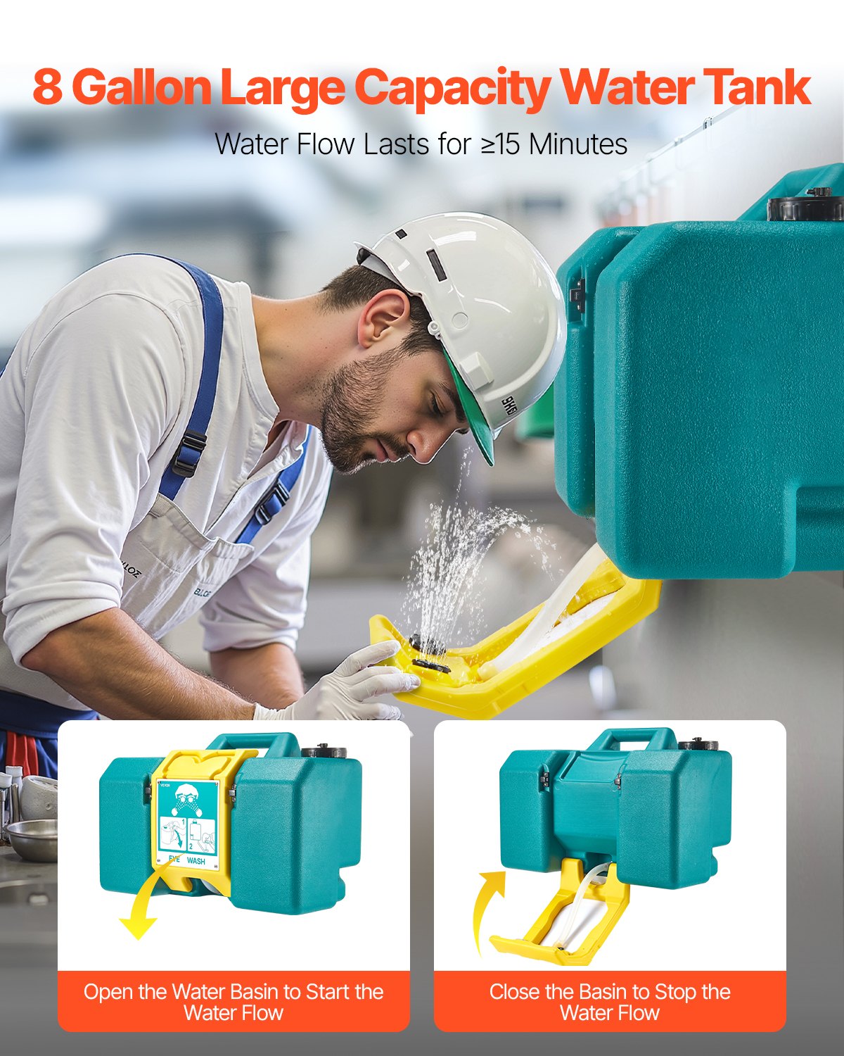 Portable Eye Wash Station - 8-Gal OSHA-Approved Emergency Eyewash Station, Green