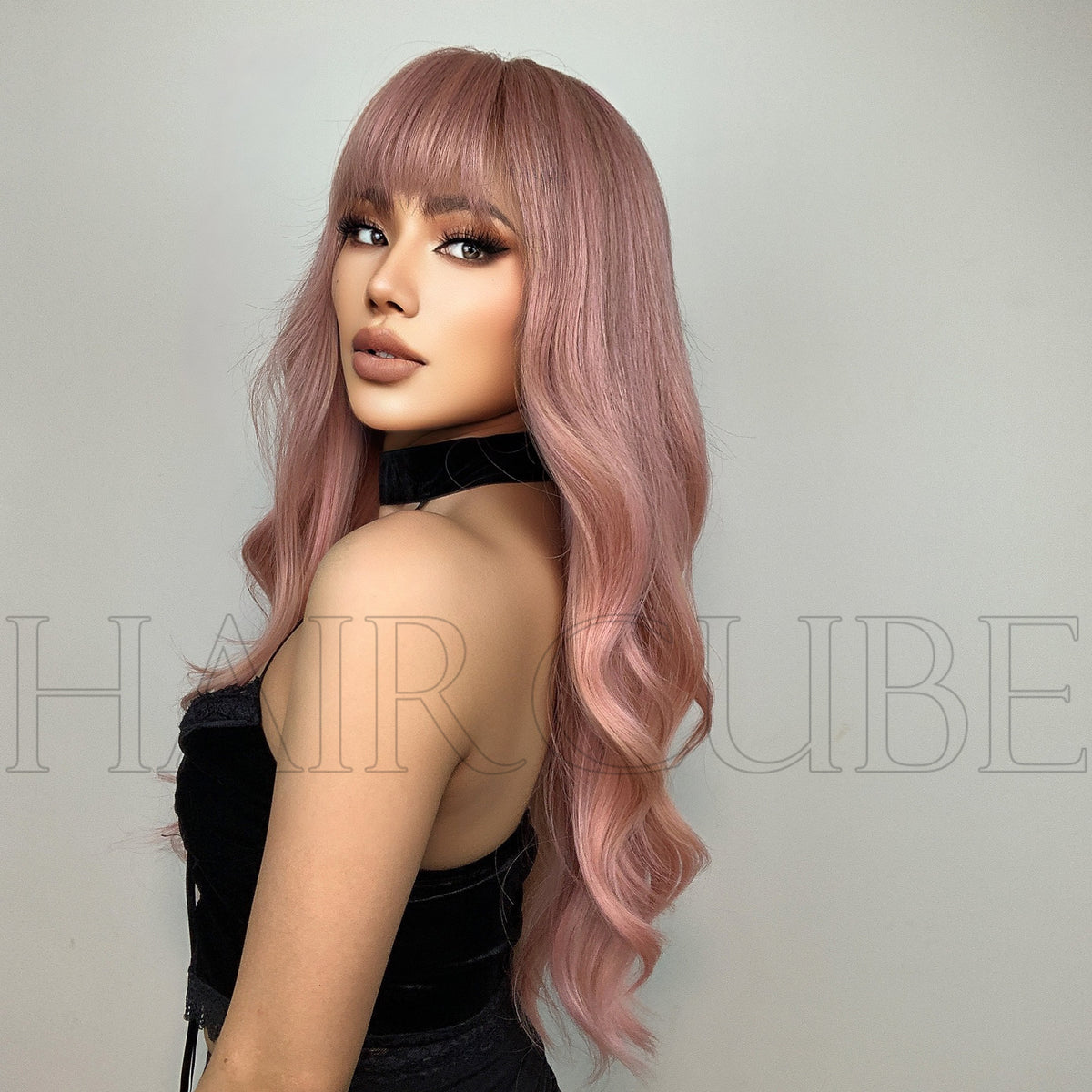 Pink Long Curly Wig for Women - 24 Inch Synthetic Hair Extension