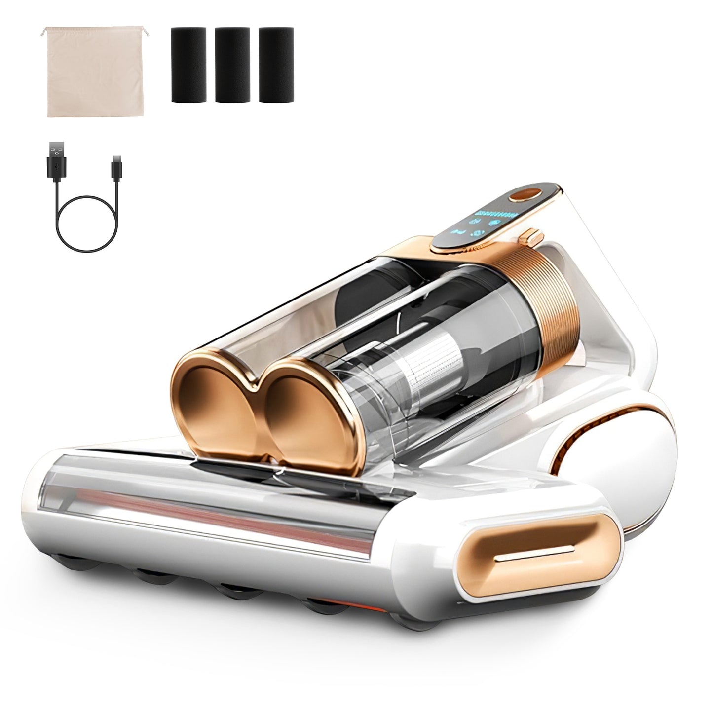 Cordless Mattress Vacuum Cleaner 16KPA UVC Ultrasonic Bed Cleaner Handheld with Dual Dust Bins