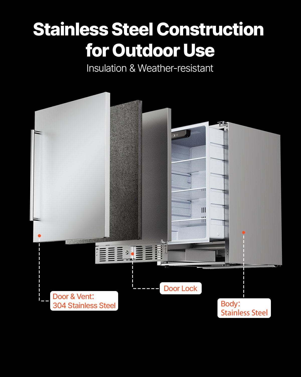 24-Inch Outdoor Beverage Cooler - 150QT Stainless Steel Drink Refrigerator