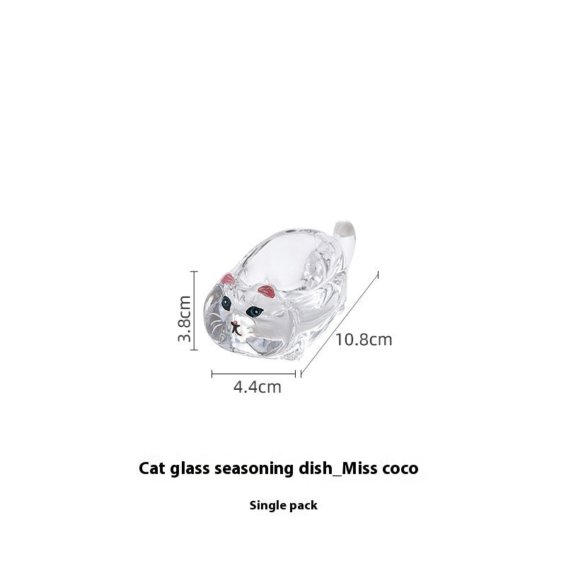 Cat Crystal Glass Saucer Dish for Kitchen & Dining - Multiple Colors