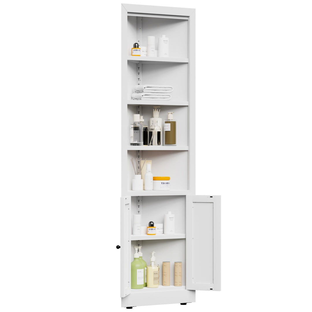 71in Tall Corner Storage Cabinet With 2 Doors, 5-Tier Metal