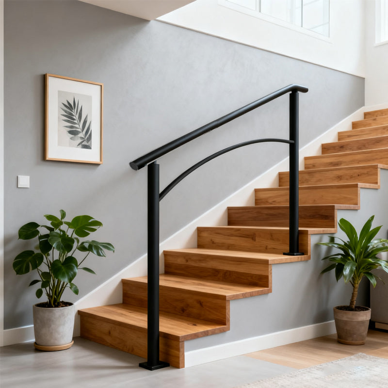 Handrails For Outdoor Steps, Fit 1 Or 3 Steps Stair Railing, Black