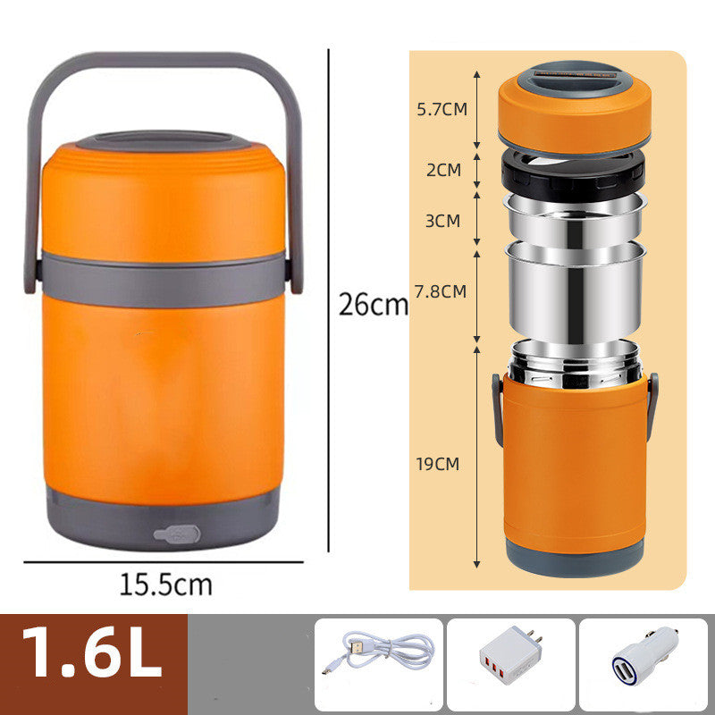 4-Piece Stainless Steel Heated USB Lunch Box Set - Insulated Food Carrier