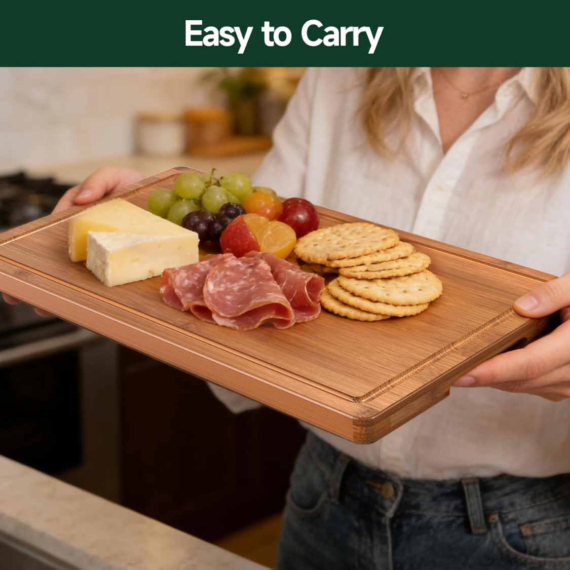 3-Piece Bamboo Cutting Board Set - Deep Carbonized & Juice Grooves
