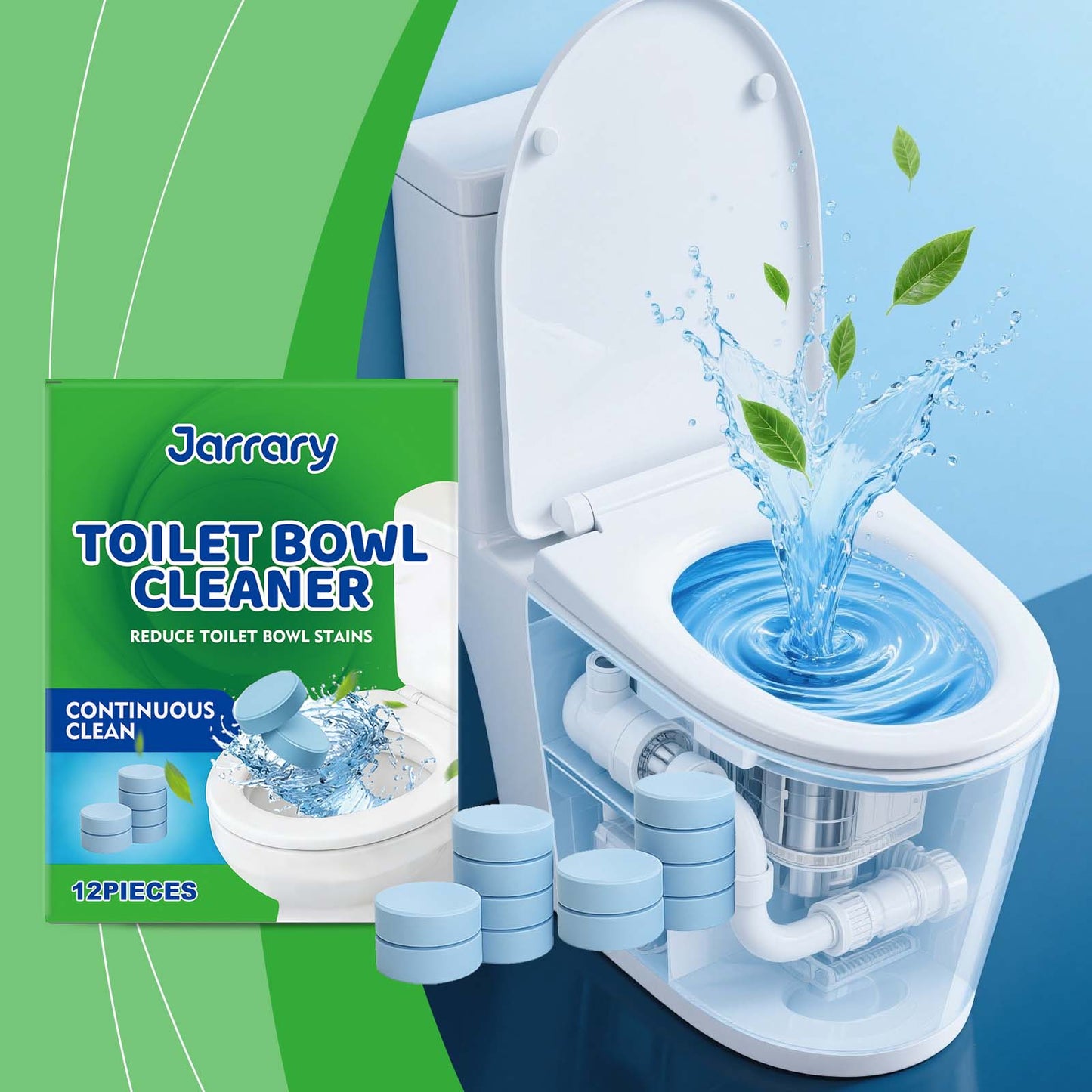 Toilet Cleaning Tablets 12-Pack - Household Bathroom Cleaner