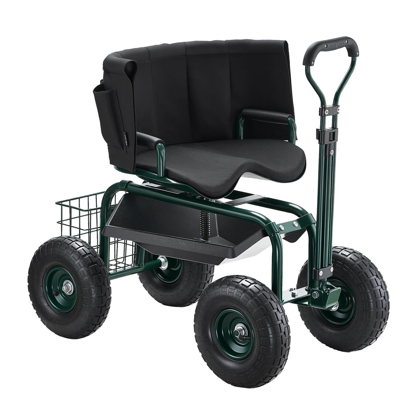 Garden Cart with Swivel Seat & Extendable Handle - Heavy Duty, Green