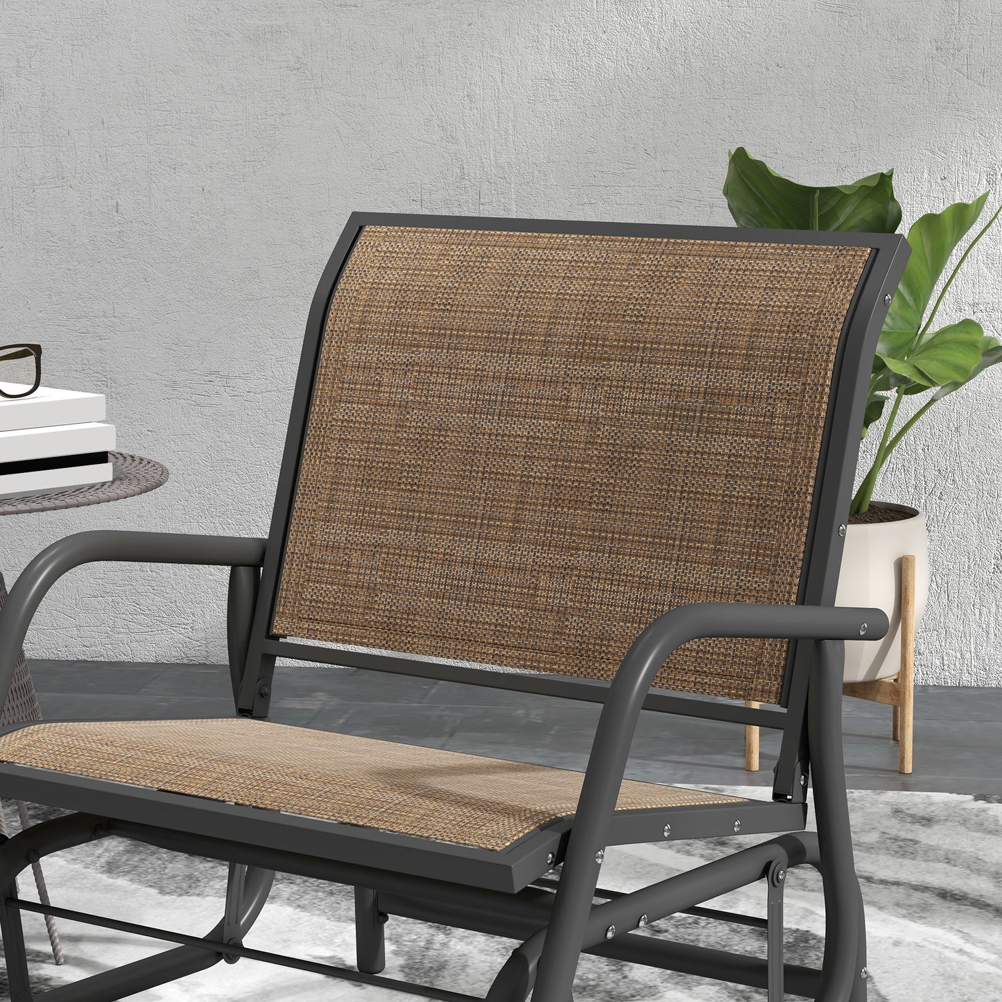 Set of 2 Outdoor Glider Chairs with Curved Armrests - Mixed Brown