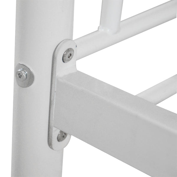 Iron Bed Bunk With Ladder For Kids Twin Size White