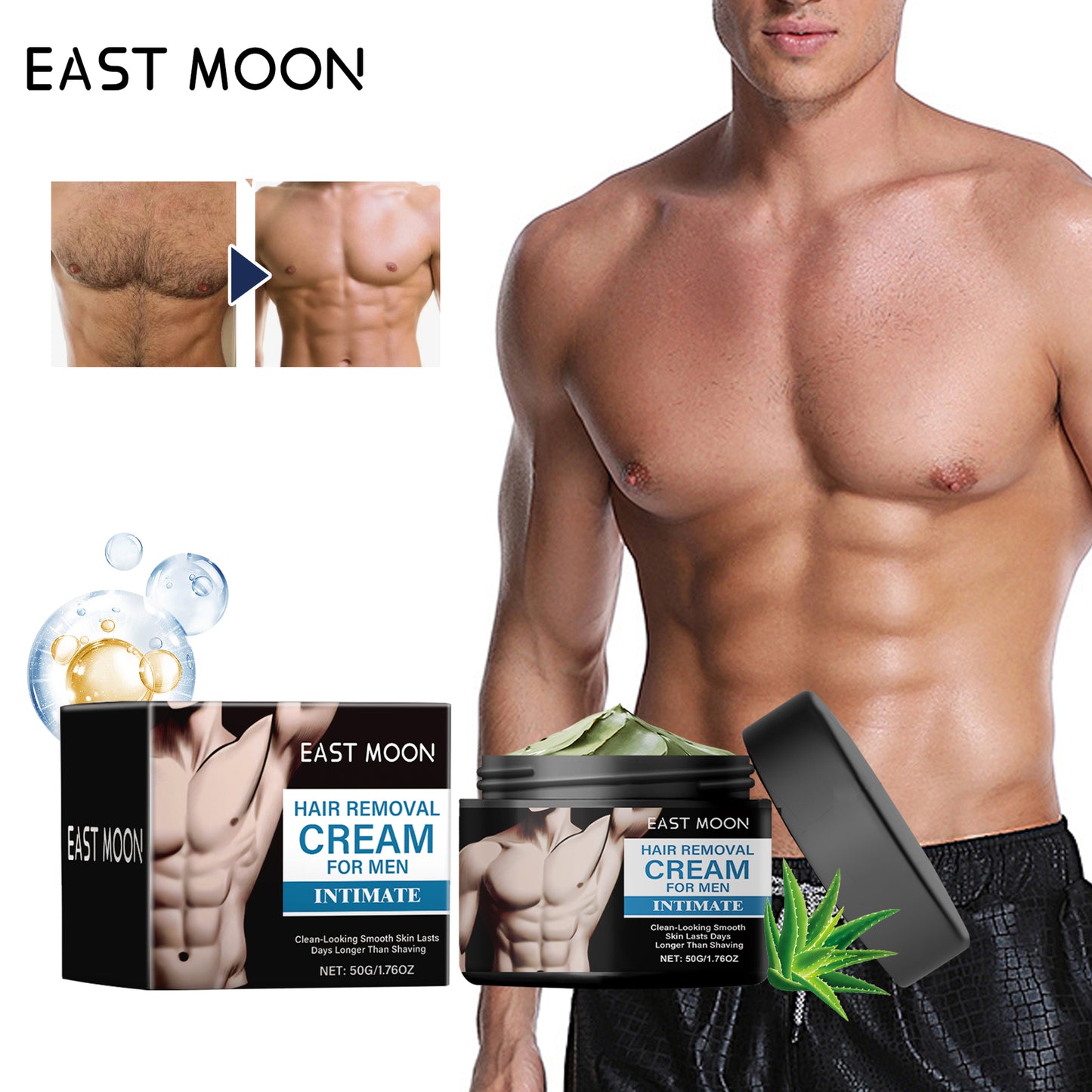 Hair Removal Cream for Men - Gentle Body Hair Remover with Aloe & Glycerin