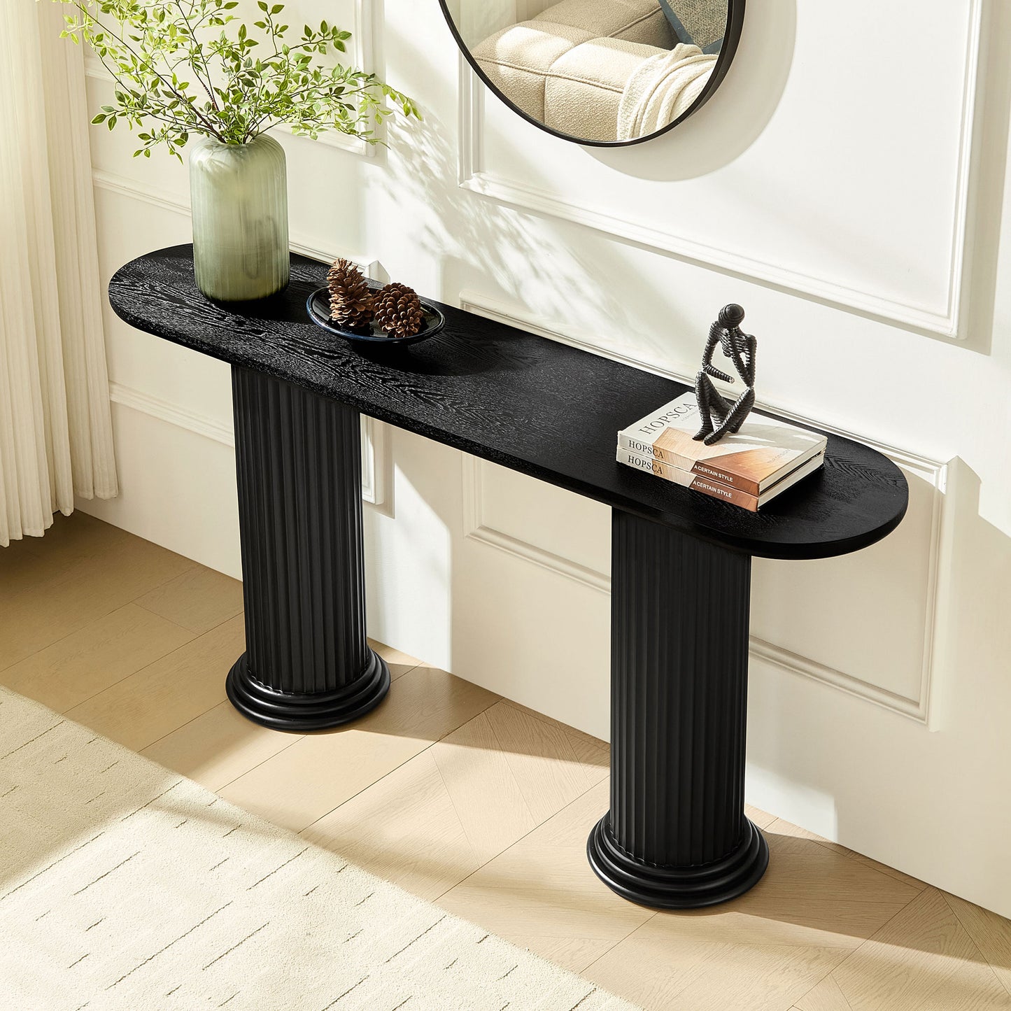 Modern Black Console Table with Roman-Style Legs - 62.99 Inch