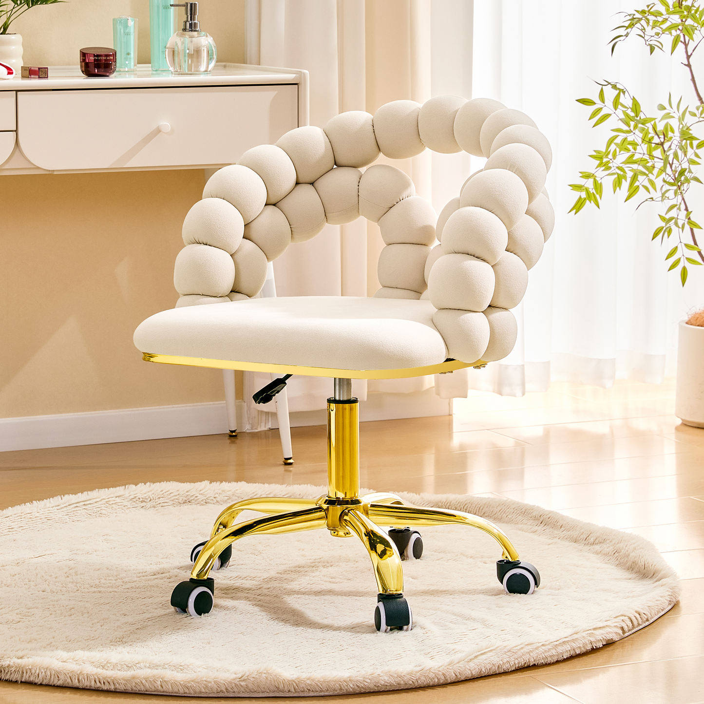 Modern Velvet Adjustable Swivel Desk Chair With Bubble Back,