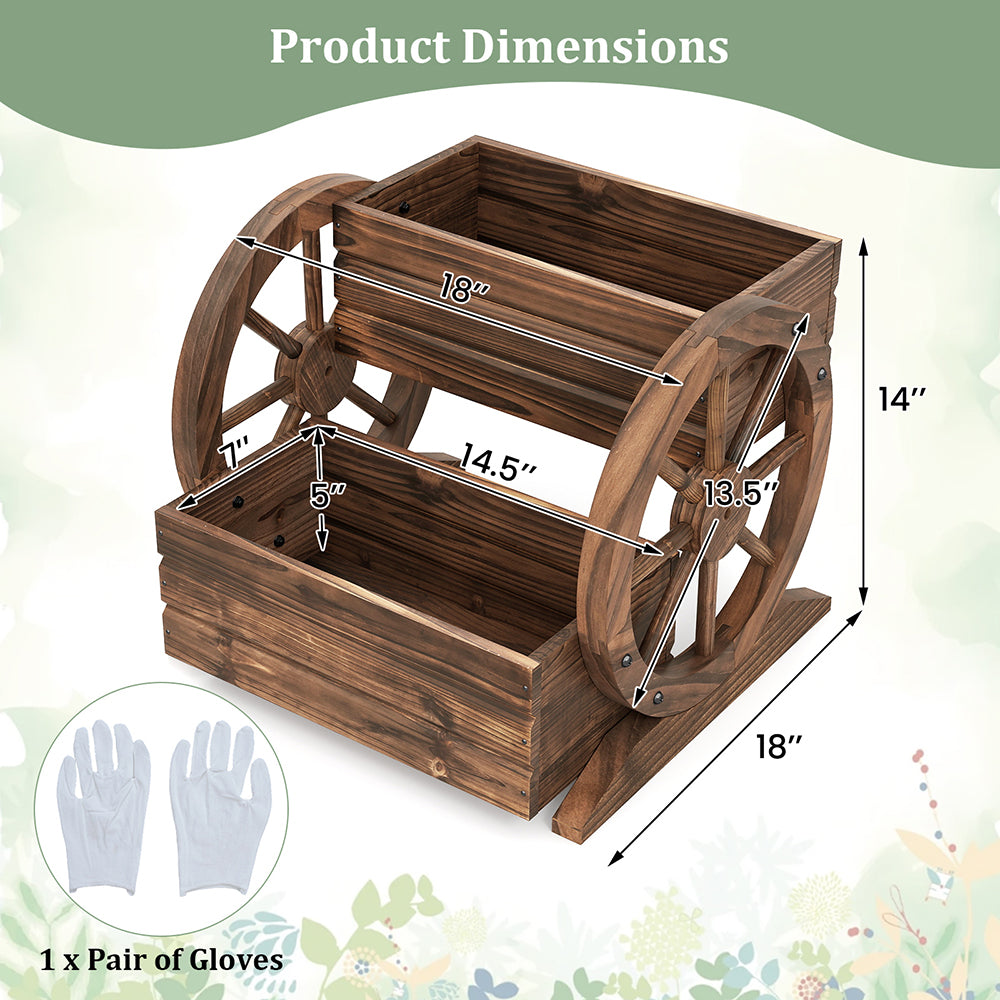 2-Tier Rustic Wood Garden Bed with Drainage & Wheels - Coffee