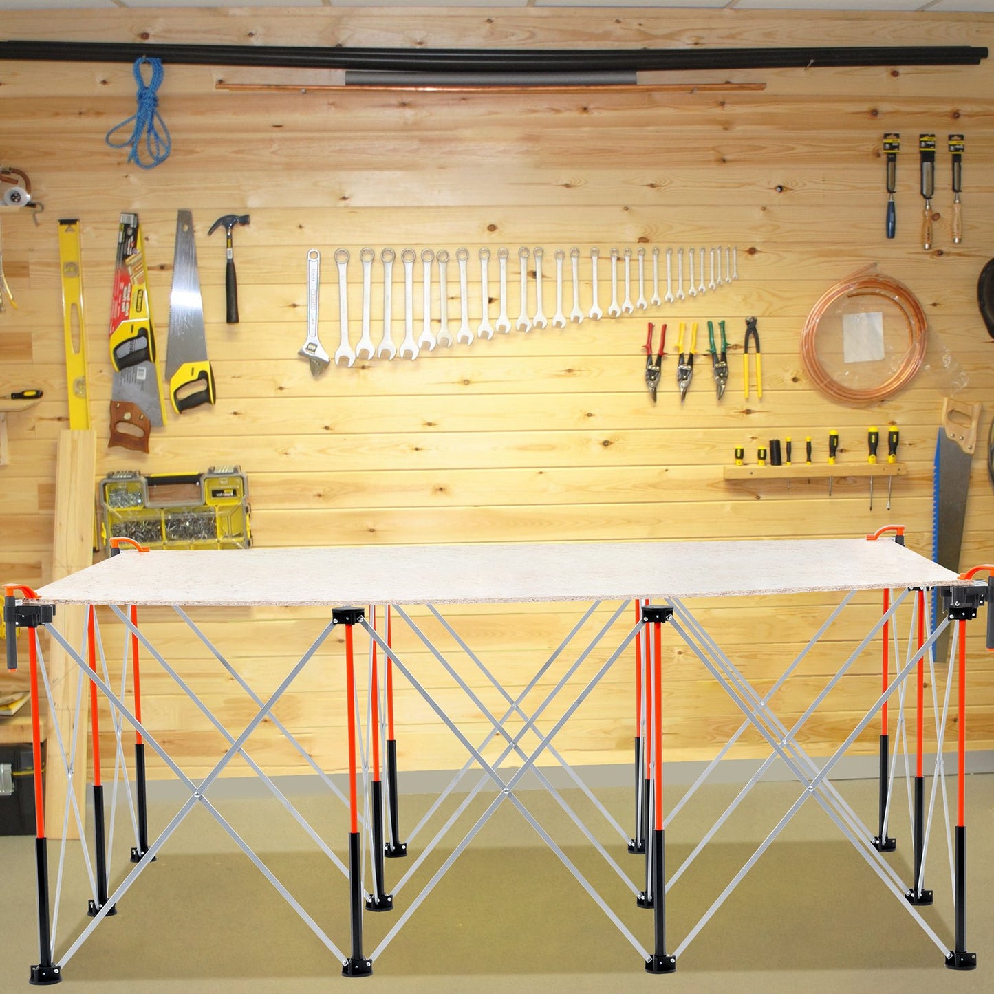 Portable Folding Workstand 6.12x4.14ft 4500lb Capacity - Orange