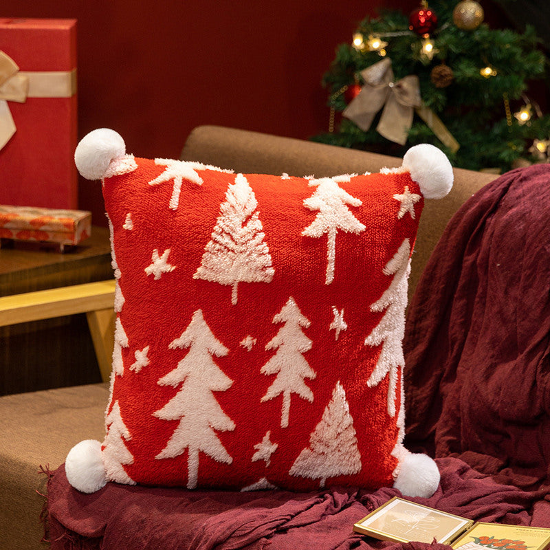 Christmas Velvet Jacquard Pillowcase with Snow, Tree & Reindeer Designs