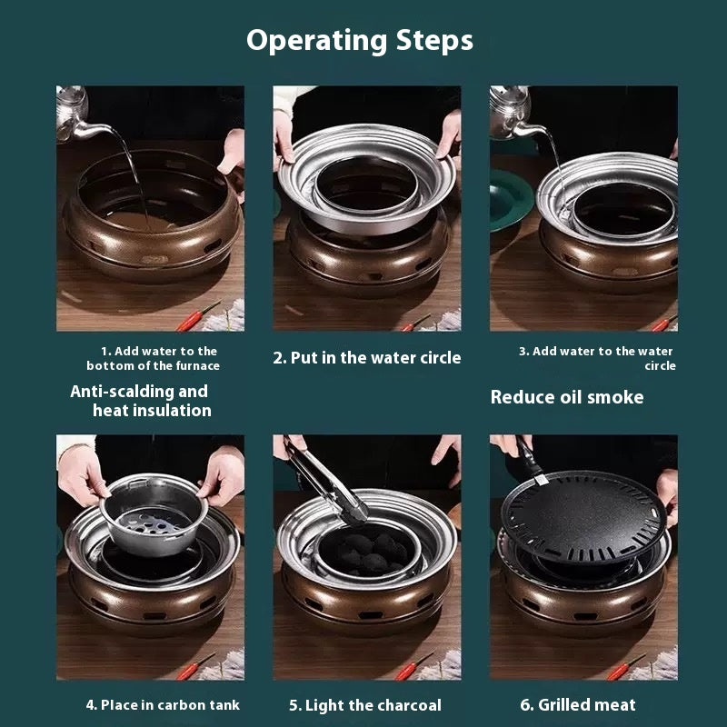Portable Charcoal Grill Oven - Smoke-Free Outdoor Barbecue for 3-5 People