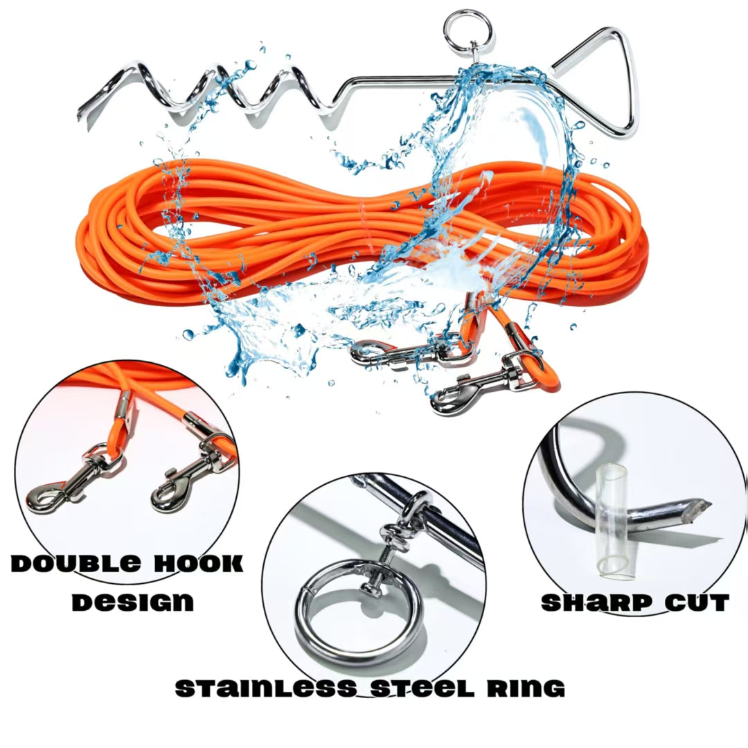 Ground Stake Fixed Dog Leash with 30ft Range for Outdoor Walking and Training