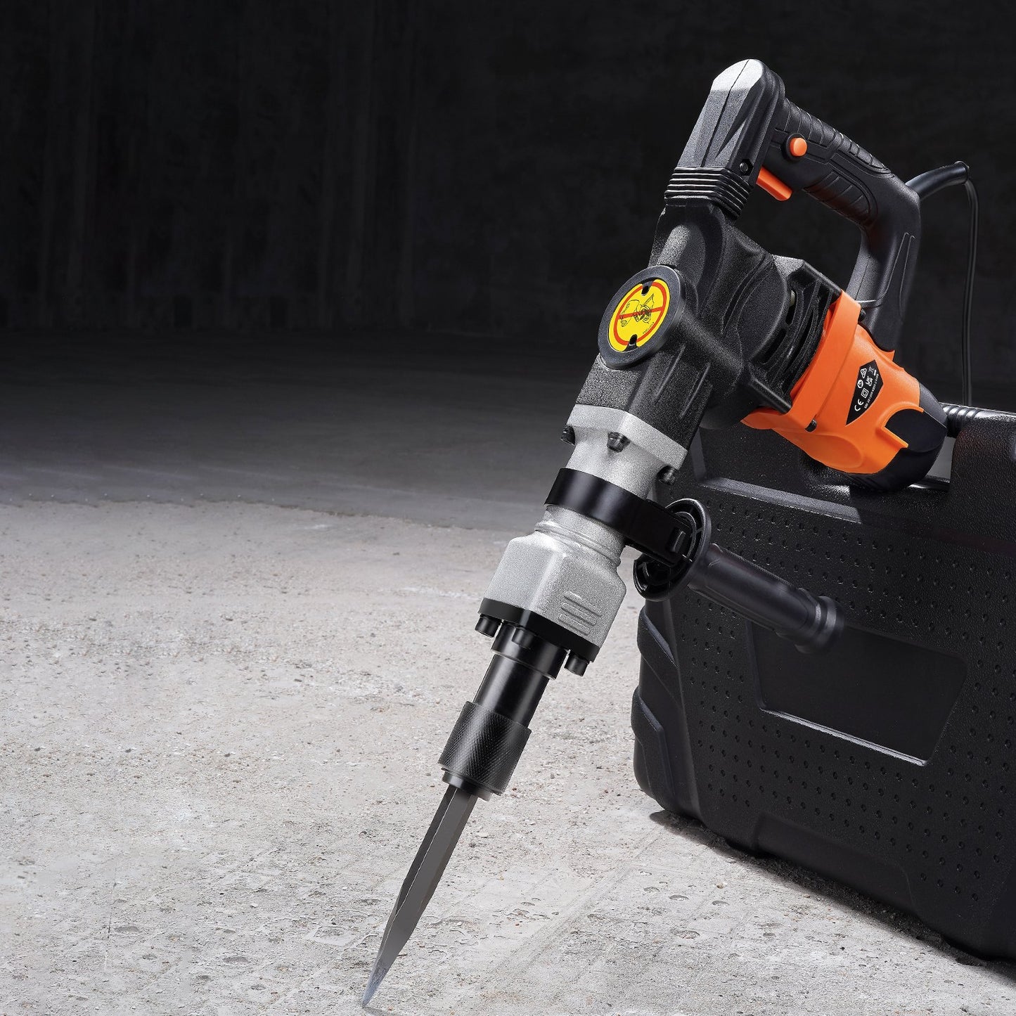 Electric Demolition Hammer 1400W Concrete Breaker with 2 Chisels - Orange