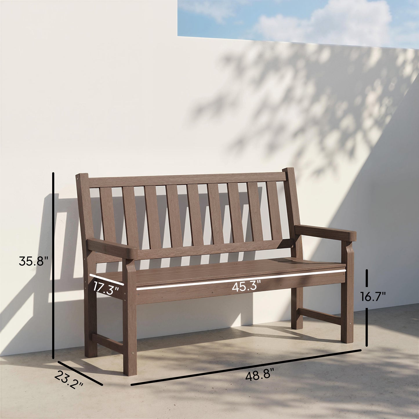 2-Person Outdoor Garden Bench - HDPE Curved Seat, Brown